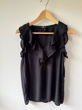 PAIGE Black Ruffle V-Neck Silky Viscose Sleeveless Top - Small